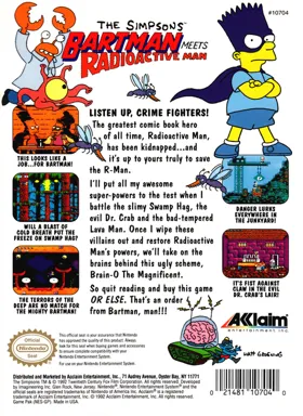 Simpsons, The - Bartman Meets Radioactive Man (USA) (Beta) box cover back